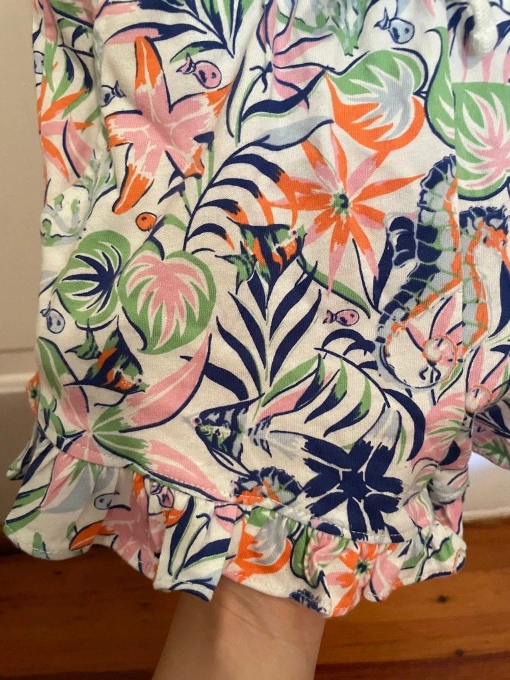 New Girls Polo Ralph Lauren Tropical Print Ruffled Cotton Romper size 6